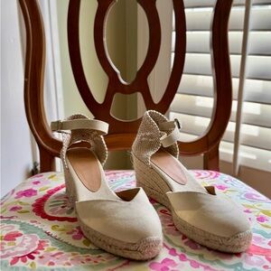 Castaner Cream Espadrille Wedges with Ankle Straps
